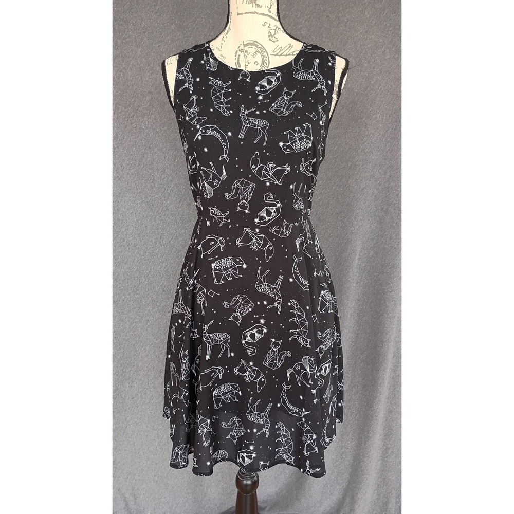 LA Soul Black Celestial Animal Constellation Print Pocket Dress Size M Zodiac